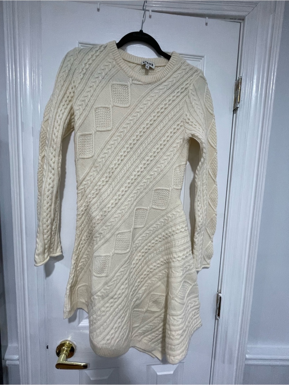 STAUD Cream Cable Knit Long Sleeve Sweater Dress